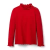 Ribbed Ruffle Trim Turtleneck Holiday Red