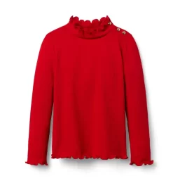 Ribbed Ruffle Trim Turtleneck Holiday Red