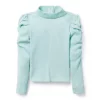 Ribbed Puff Sleeve Top Aqua