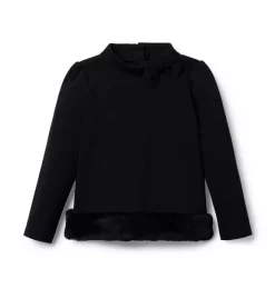 Faux Fur Trim Ponte Top JJ Black