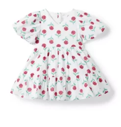 Floral Bubble Sleeve Dress White Floral