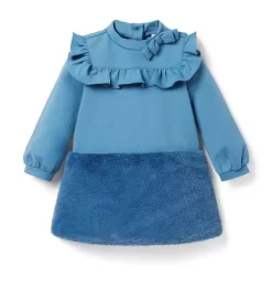 Faux Fur Ponte Dress Winter Blue