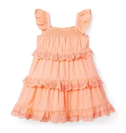 Eyelet Ruffle Dress Peach Amber