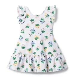 Floral Ruffle Ponte Dress White Floral