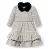 Geo Faux Fur Collared Dress White Geo