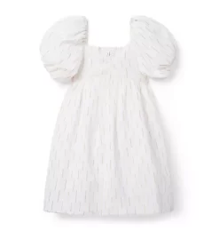 Metallic Clip Stripe Bubble Sleeve Dress Cream And Sugar Stripe