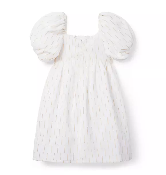 Metallic Clip Stripe Bubble Sleeve Dress Cream And Sugar Stripe 1 Metallic Clip Stripe Bubble Sleeve Dress Cream And Sugar Stripe