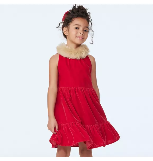 Velvet Faux Fur Collared Dress Holiday Red 1 Velvet Faux Fur Collared Dress Holiday Red
