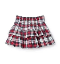 The Hailey Smocked Skirt Jet Ivory Tartan