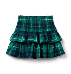The Hailey Smocked Skirt Ferry Green Tartan