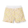 Floral Ruffle Hem French Terry Short Peach Amber Floral