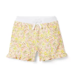Floral Ruffle Hem French Terry Short Peach Amber Floral