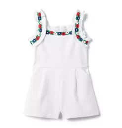 Embroidered Floral Romper White