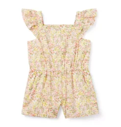Floral Ruffle Sleeve Romper Peach Amber Floral