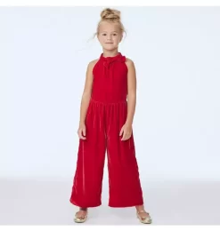 Velvet Bow Jumpsuit Holiday Red
