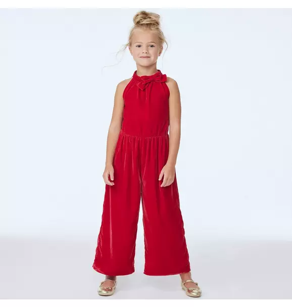 Velvet Bow Jumpsuit Holiday Red 1 Velvet Bow Jumpsuit Holiday Red