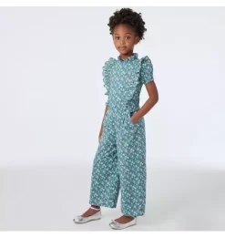 Floral Wide Leg Jumpsuit Vintage Teal Floral