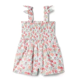 Floral Smocked Romper Salmon Rose Floral