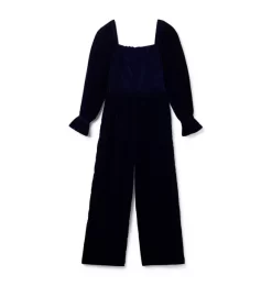 Smocked Velvet Jumpsuit Dark Marine