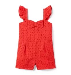 Eyelet Bow Romper Island Punch