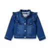 Ruffle Trim Denim Jacket Medium Wash