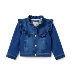 Ruffle Trim Denim Jacket Medium Wash