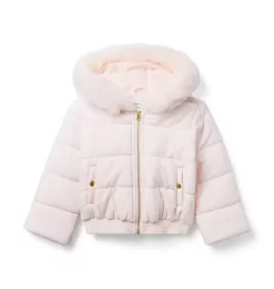 Velvet Hooded Puffer Jacket Dollface Pink