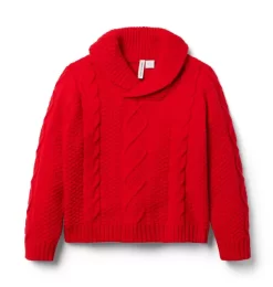 Cable Knit Shawl Collar Sweater Bradbury Red