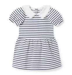 Collared Striped Ponte Dress Merchant Marine Stripe