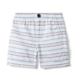 Striped Linen-Cotton Pull-On Short White Stripe