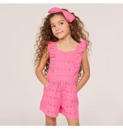 Eyelet Ruffle Romper Pink Convertible