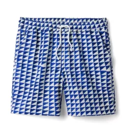Dawne Florine Men's Tile Print Swim Trunk Blue Delta Tile Print