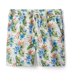 Dawne Florine Men's Tropical Floral Swim Trunk Birch Tropical Floral