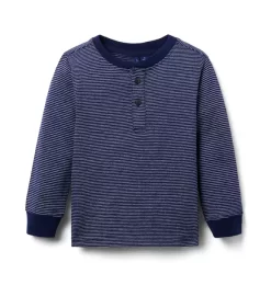 The Striped Jacquard Henley Tee Merchant Marine Stripe
