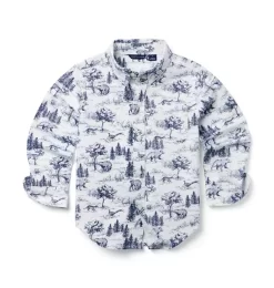 The Woodland Toile Flannel Shirt Jet Ivory Woodland Toile