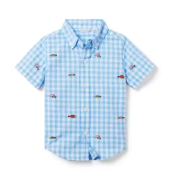 Gingham Embroidered Shirt Blue Ivy Fish