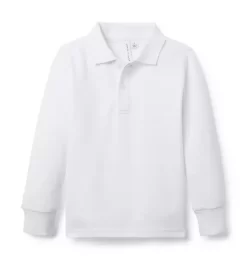 The Long Sleeve Pique Polo White