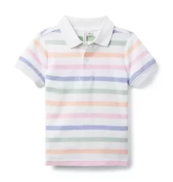 The Classic Striped Pique Polo White Stripe