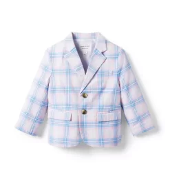 Plaid Linen-Cotton Blazer Blue Sky Plaid