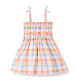 The Sienna Smocked Sundress Apricot Plaid