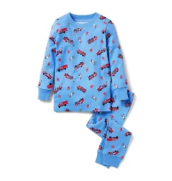 Good Night Pajamas In Firetruck Dog Cornflower Blue Firetruck Dog