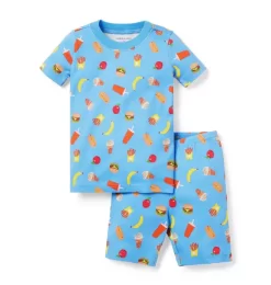 Good Night Short Pajamas In Snacks Sky Blue Snacks