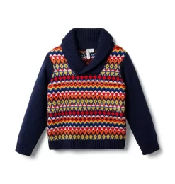 Fair Isle Shawl Collar Sweater Connor Navy Fair Isle