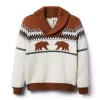 Bear Fair Isle Shawl Collar Sweater Antique White Fair Isle
