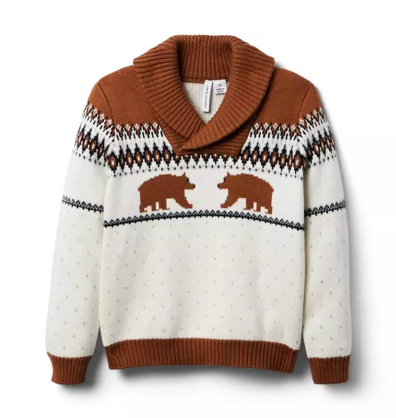 Bear Fair Isle Shawl Collar Sweater Antique White Fair Isle 1 Bear Fair Isle Shawl Collar Sweater Antique White Fair Isle