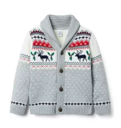 The Reindeer Fair Isle Cardigan Classic Grey Heather Fair Isle