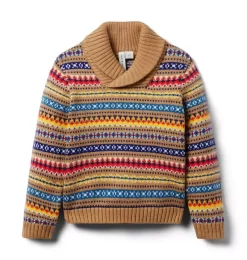 Fair Isle Shawl Collar Sweater Cinnamon Fair Isle