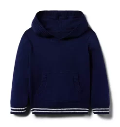Striped Trim Hooded Sweater Merchant Marine