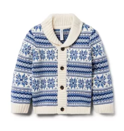 The Festive Fair Isle Cardigan Nantucket Blue Fair Isle
