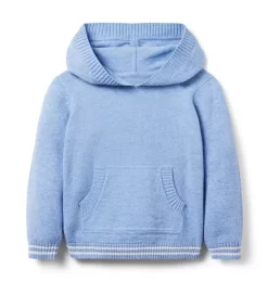 Striped Trim Hooded Sweater Marine Blue Heather